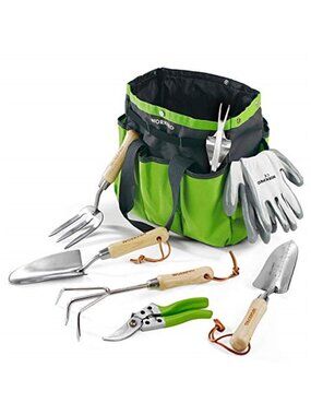 8 Piece Garden Tools Set Stainless Steel Pruner Trowel Weeder Cultivator Tote
